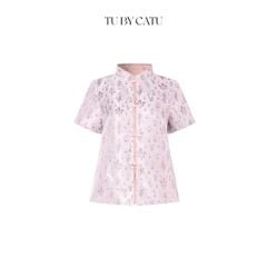 TUBYCATU | ÁO GẤM BÔNG XANH CỔ TRỤ 4 NÚT TÀU