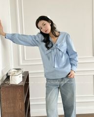 TUBYCATU | Blue/ White striped bowtie shirt