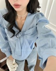 TUBYCATU | Blue/ White striped bowtie shirt