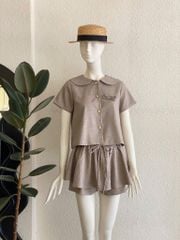 TUBYCATU | Áo cổ sen và chân váy xám hoa hồng (Bán Rời)