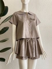 TUBYCATU | Áo cổ sen và chân váy xám hoa hồng (Bán Rời)