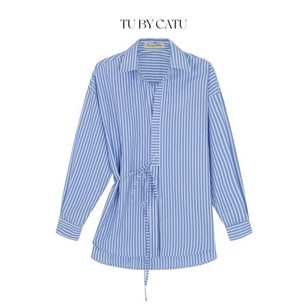 TUBYCATU | 	ÁO SƠ MI SỌC XANH CỘT 1 BÊN