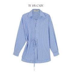 TUBYCATU | 	ÁO SƠ MI SỌC XANH CỘT 1 BÊN