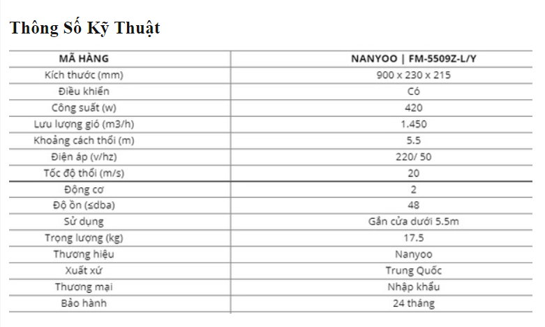 QUẠT CẮT GIÓ NANYOO Z (FM-5509Z-L/Y / FM-5510Z-L/Y / FM-5512Z-L/Y / FM-5515Z-L/Y / FM-5518Z-L/Y) - Chiều cao lắp đặt < 5.5m