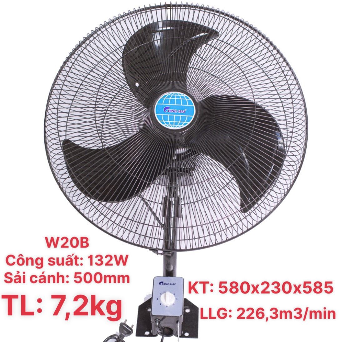 QUẠT TREO CÔNG NGHIỆP CHINGHAI W20B SẢI CÁNH 50CM-132W