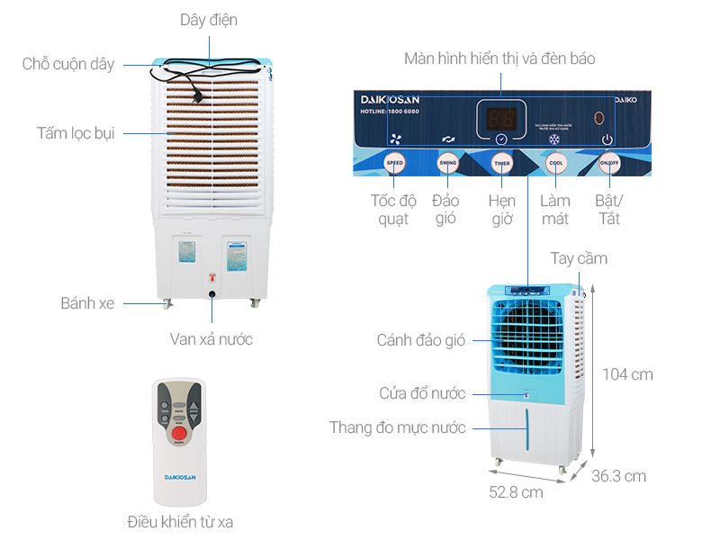 Quạt làm mát hơi nước điều hòa DAIKIOSAN DKA-04000B - 160w