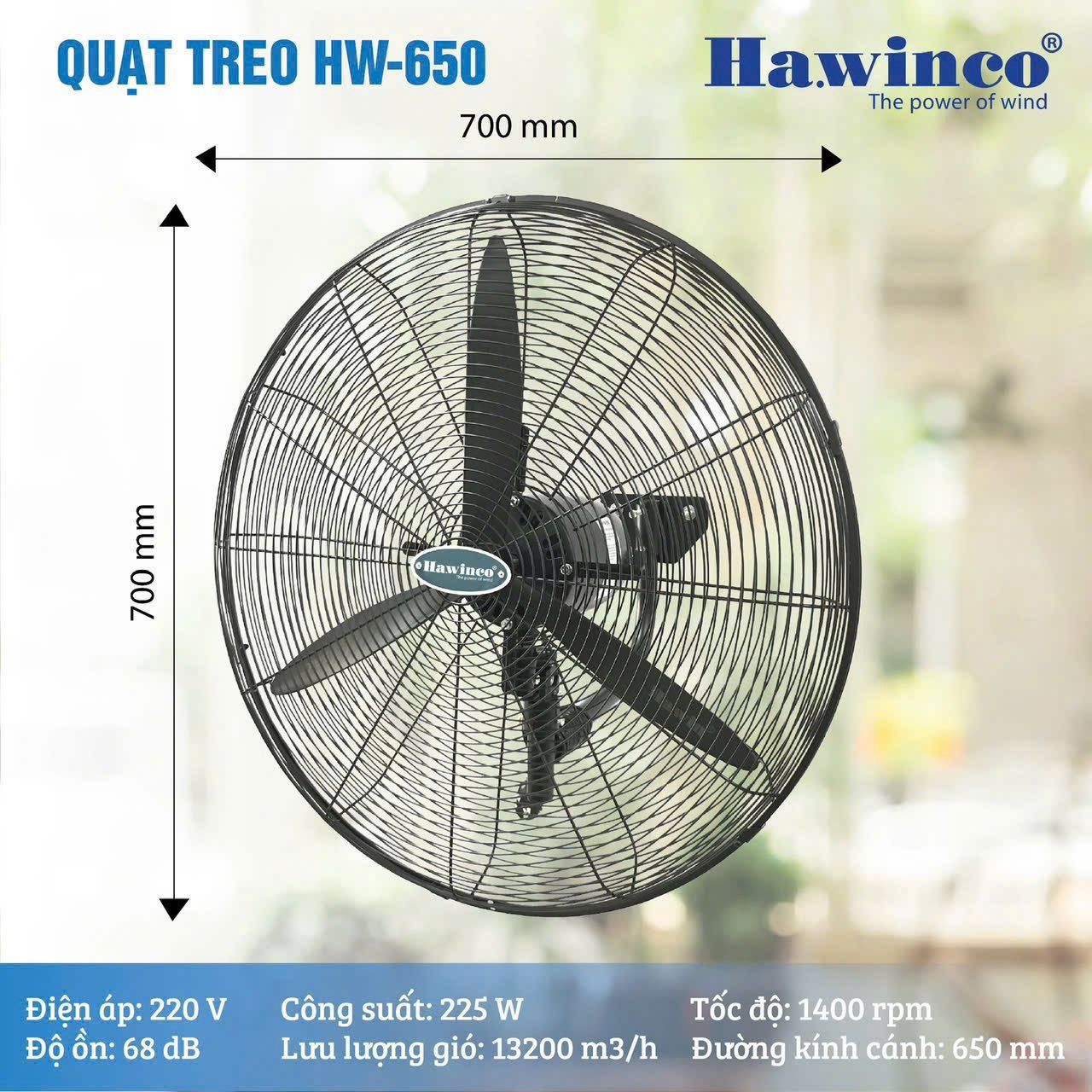 [Hỏa tốc] Quạt treo công nghiệp Hawin HW-650 - 225w