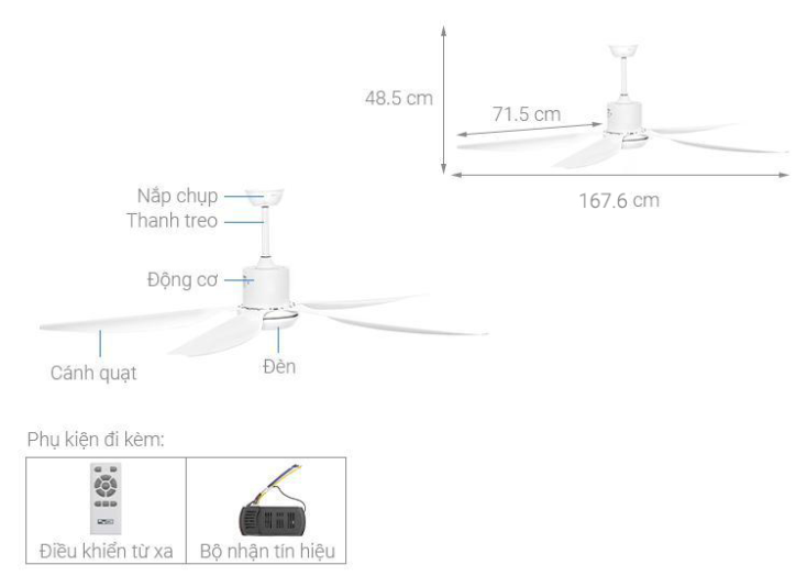 Quạt trần đèn AC động cơ DC inverter ACF03D665 (Vàng/Trắng) - 1676mm