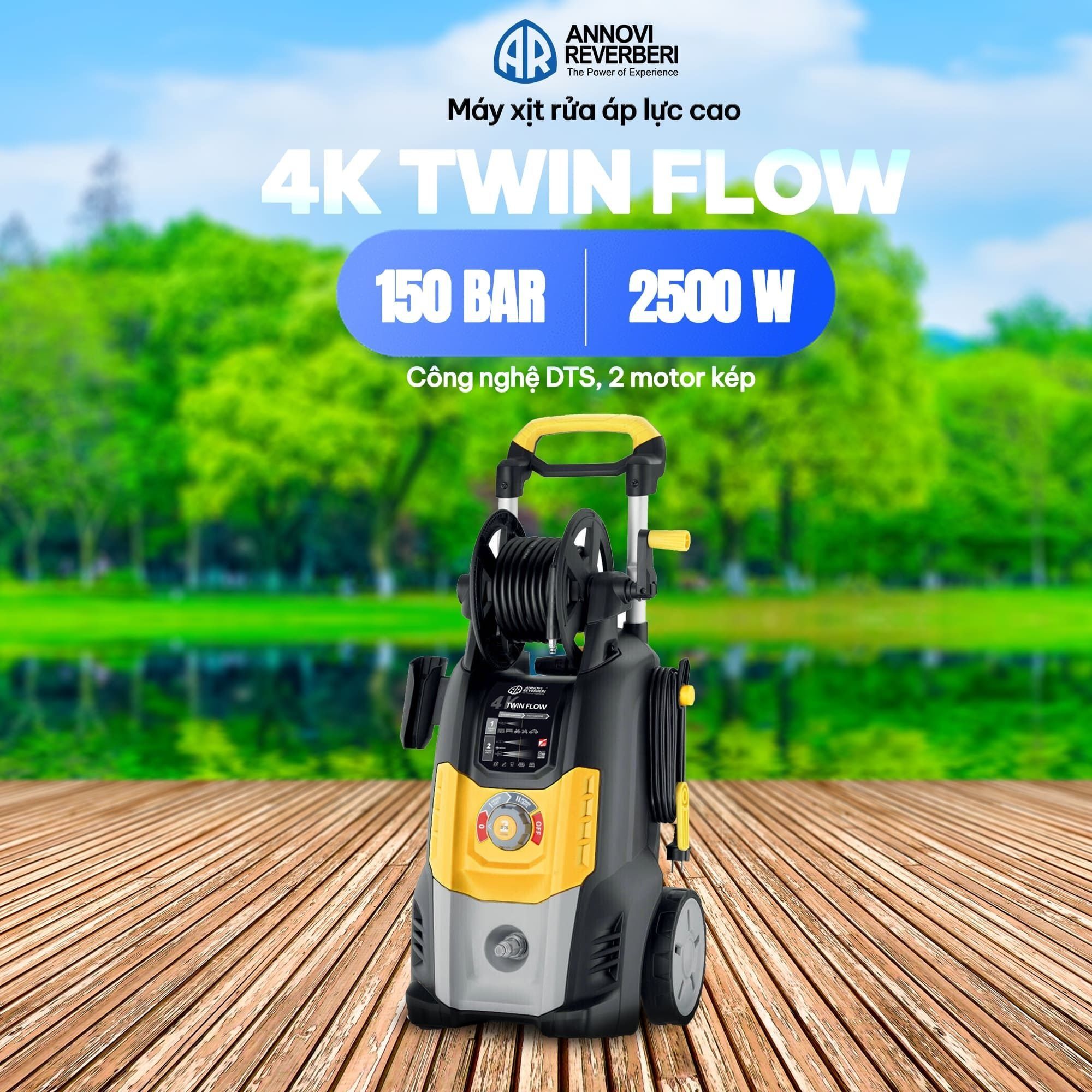 MÁY XỊT RỬA CHUYÊN DỤNG ANNOVI REVERBERI ITALY 4K TWIN FLOW – MOTOR KÉP, ÁP LỰC CAO 150BAR, 2500W