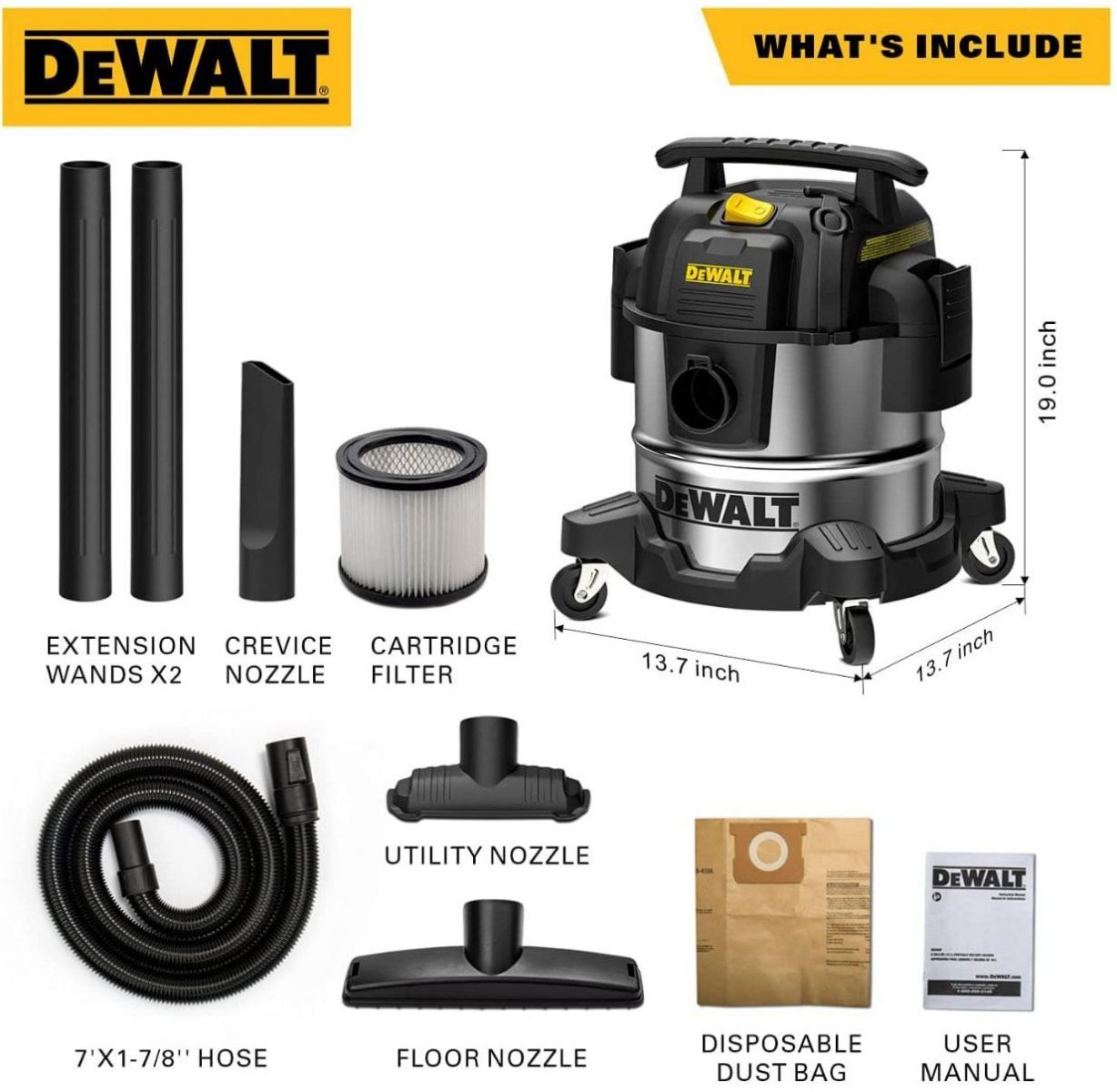 Máy hút bụi 3 chức năng khô và ướt DeWalt DXV25S (25L, 4HP)