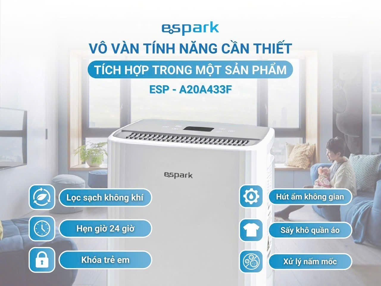 Máy hút ẩm kèm lọc không khí 20 lít Espark ESP – A20A433F