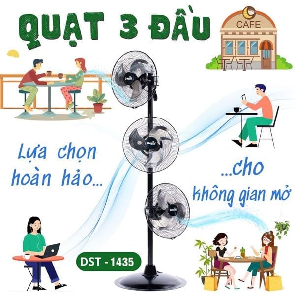 Quạt đứng công nghiệp Ba Đầu Dasin DST-1435