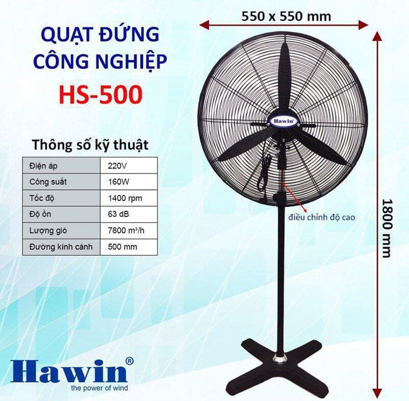 Quạt đứng công nghiệp Hawin HS-500 - 160w