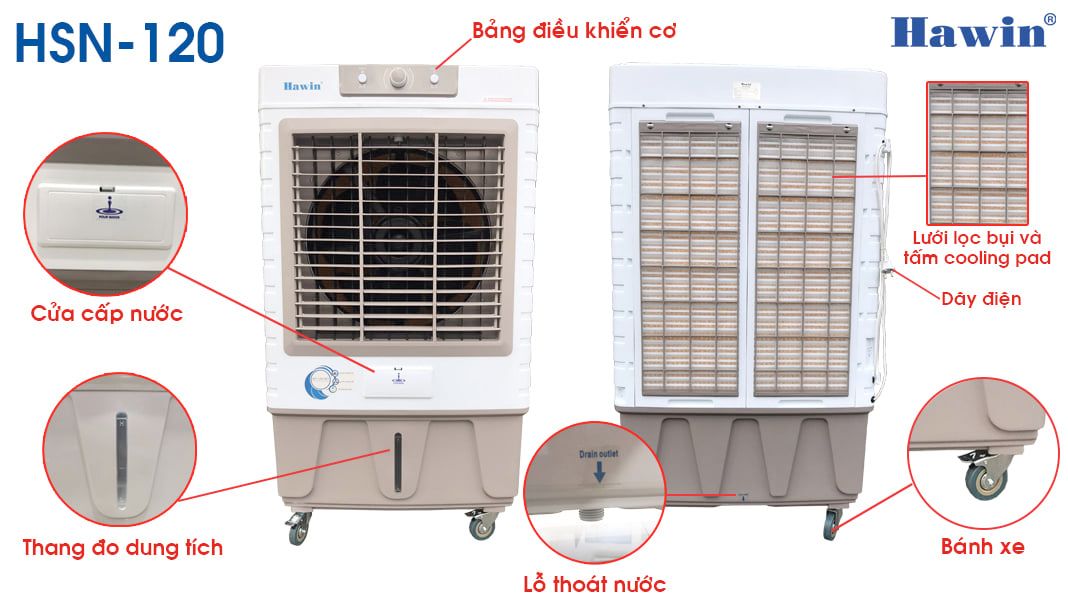 Quạt làm mát hơi nước điều hòa Hawin HSN120 - 500w - Cơ