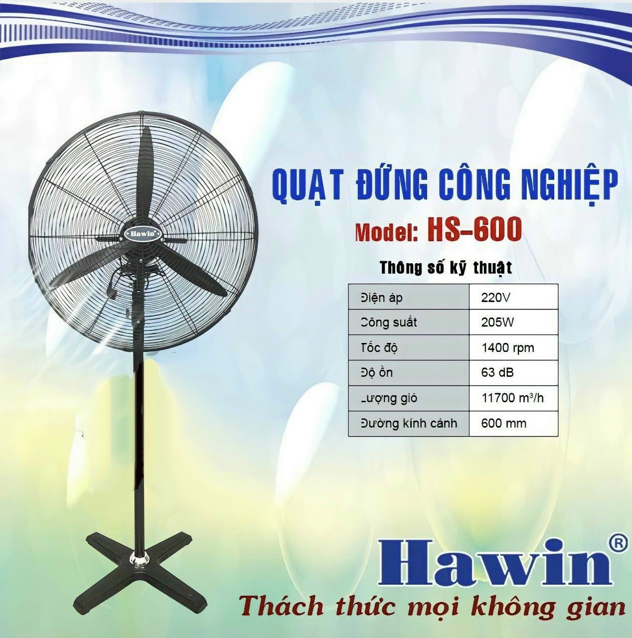 Quạt đứng công nghiệp Hawin HS-600 - 205w