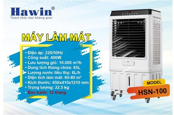 Quạt làm mát hơi nước điều hòa Hawin HSN100C - 400w - 65L