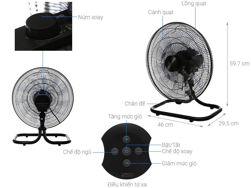 Quạt sàn chân quỳ AC AIF01D1818 (65W) - Có Remote