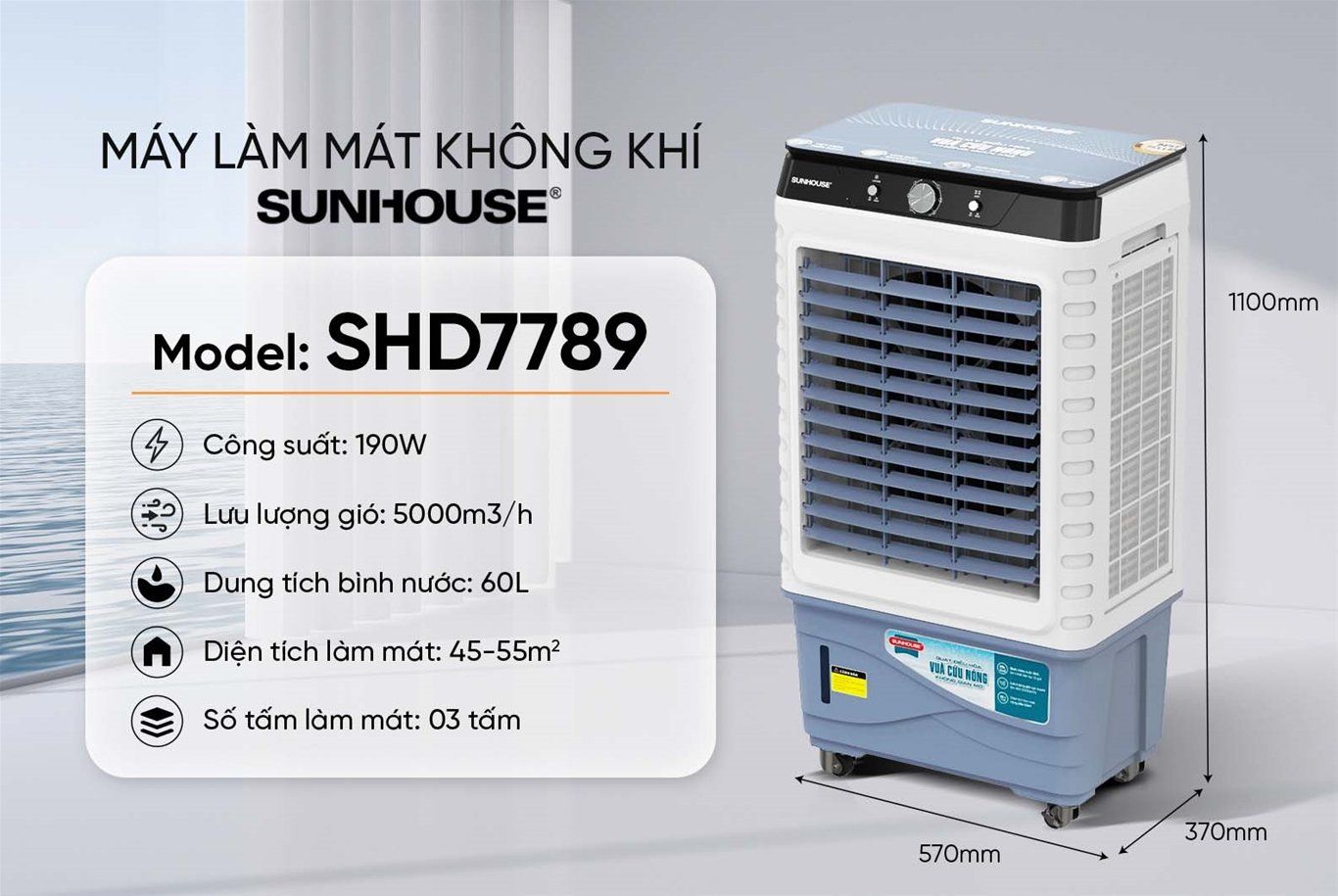 Quạt hơi nước SUNHOUSE SHD7789 - 190w