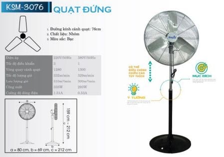 Quạt Công Nghiệp Dasin KSM-3076 - 335w - 76cm