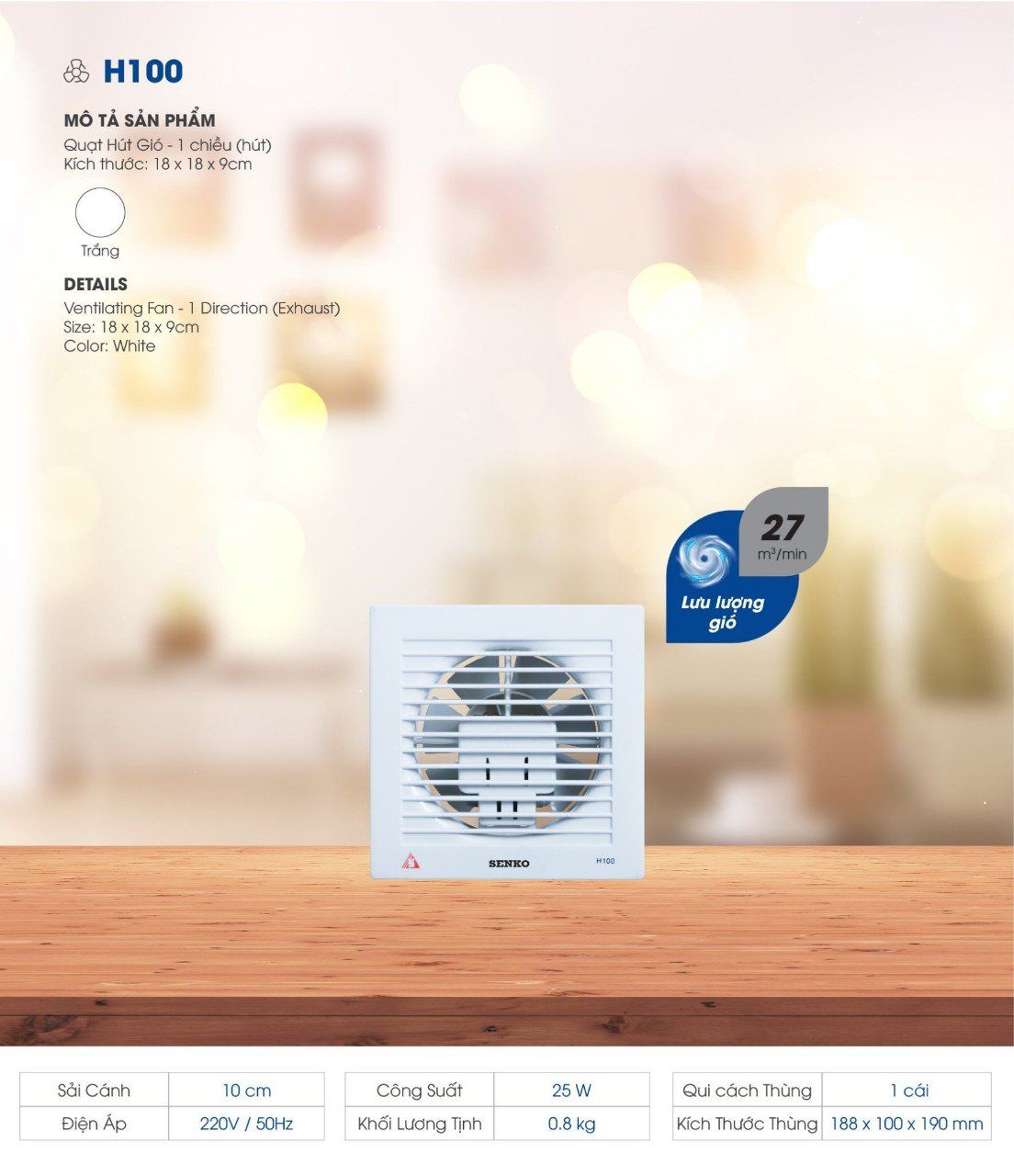 [Hỏa tốc] Quạt hút gắn tường Senko H100 25w