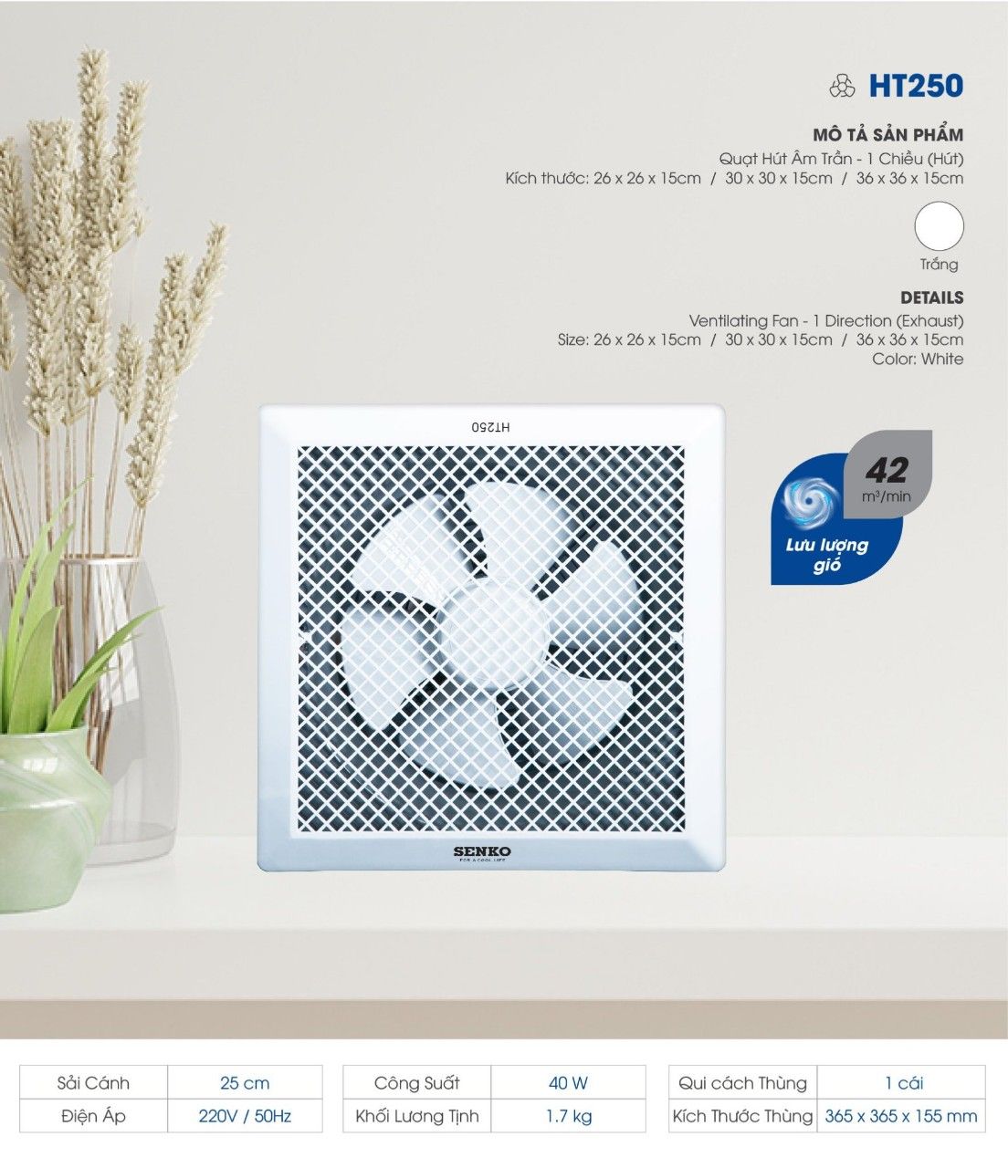 [Hỏa tốc] Quạt hút trần SENKO HT250 40w