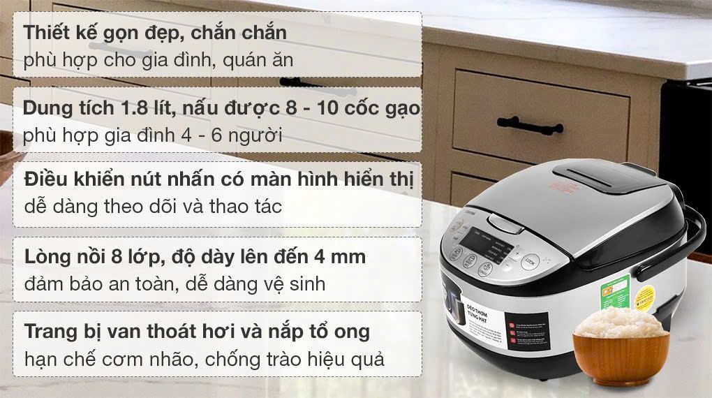 Nồi cơm điện tử Toshiba 1.8 lít RC-18DR2PV
