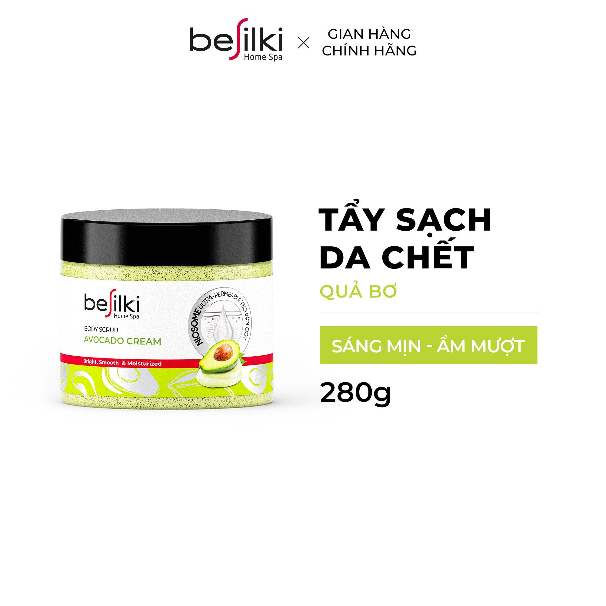  Tẩy tế bào da chết Besilki kem bơ nghiền nguyên trái 280ml 