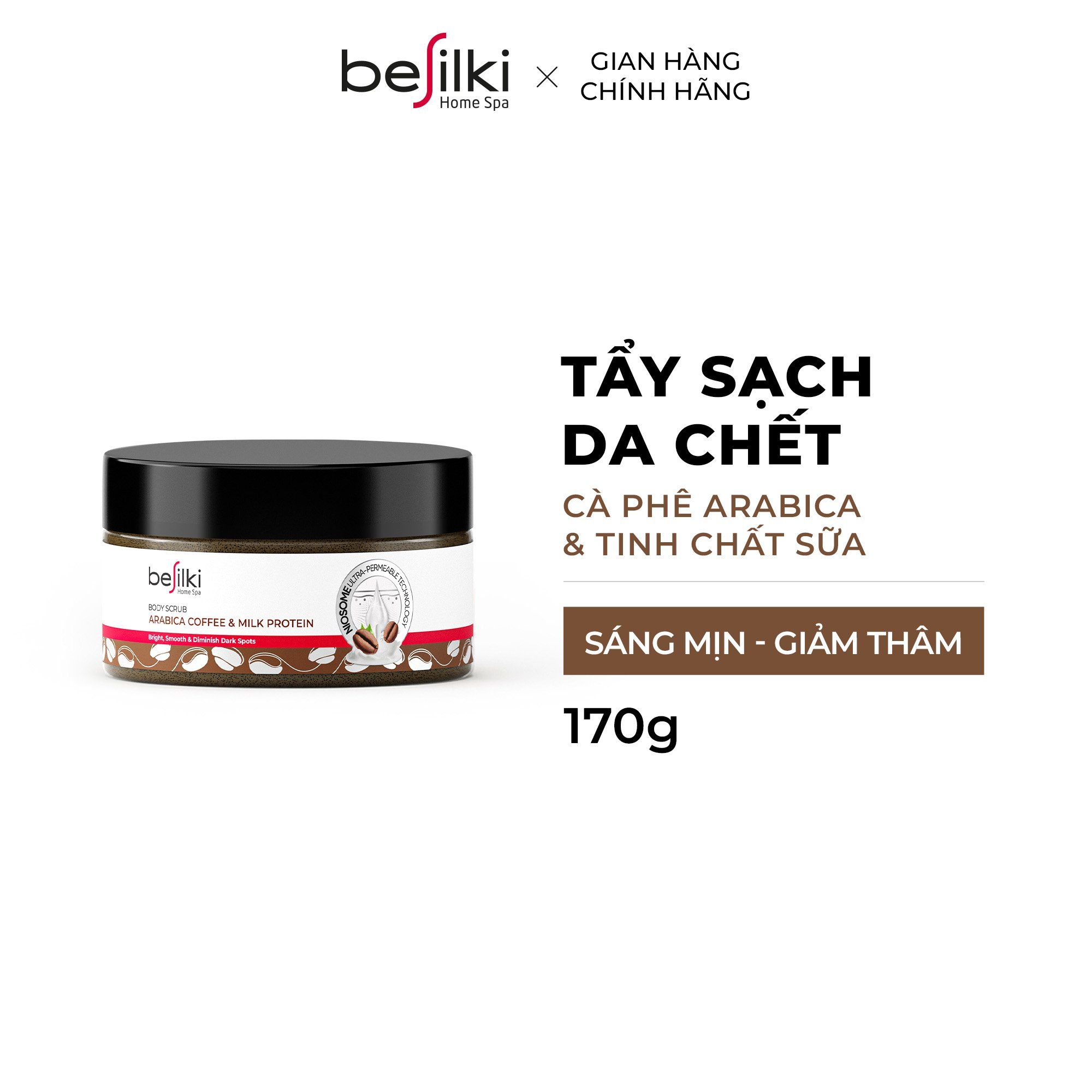  Tẩy tế bào chết body Besilki kem Cafe Arabiaca & tinh chất Sữa 170ml sáng da X10 giúp da giảm thâm & đều màu 