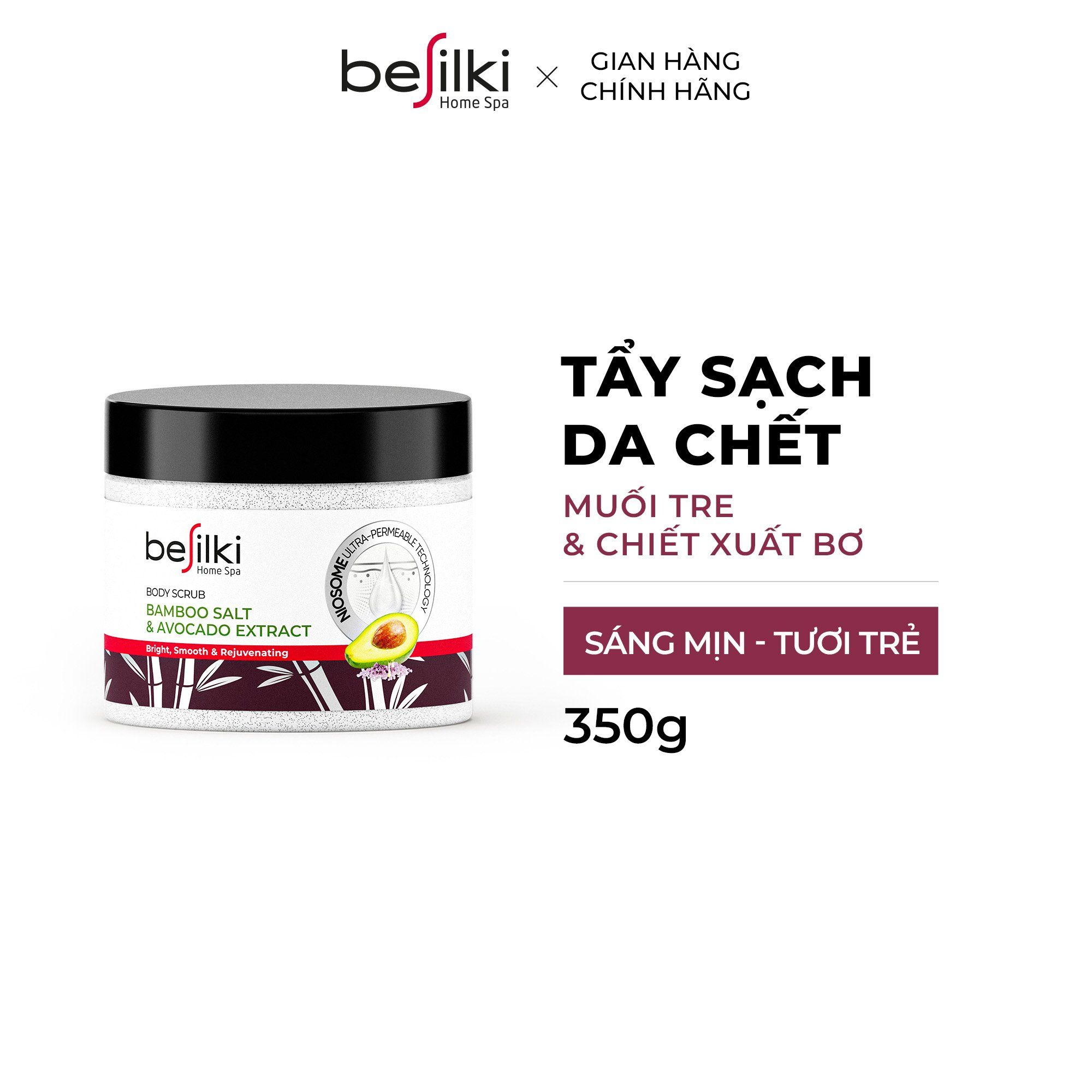  Tẩy tế bào chết body Besilki từ muối tre & chiết xuất bơ giúp da sáng mịn x10 lần, trẻ hóa da 350g 