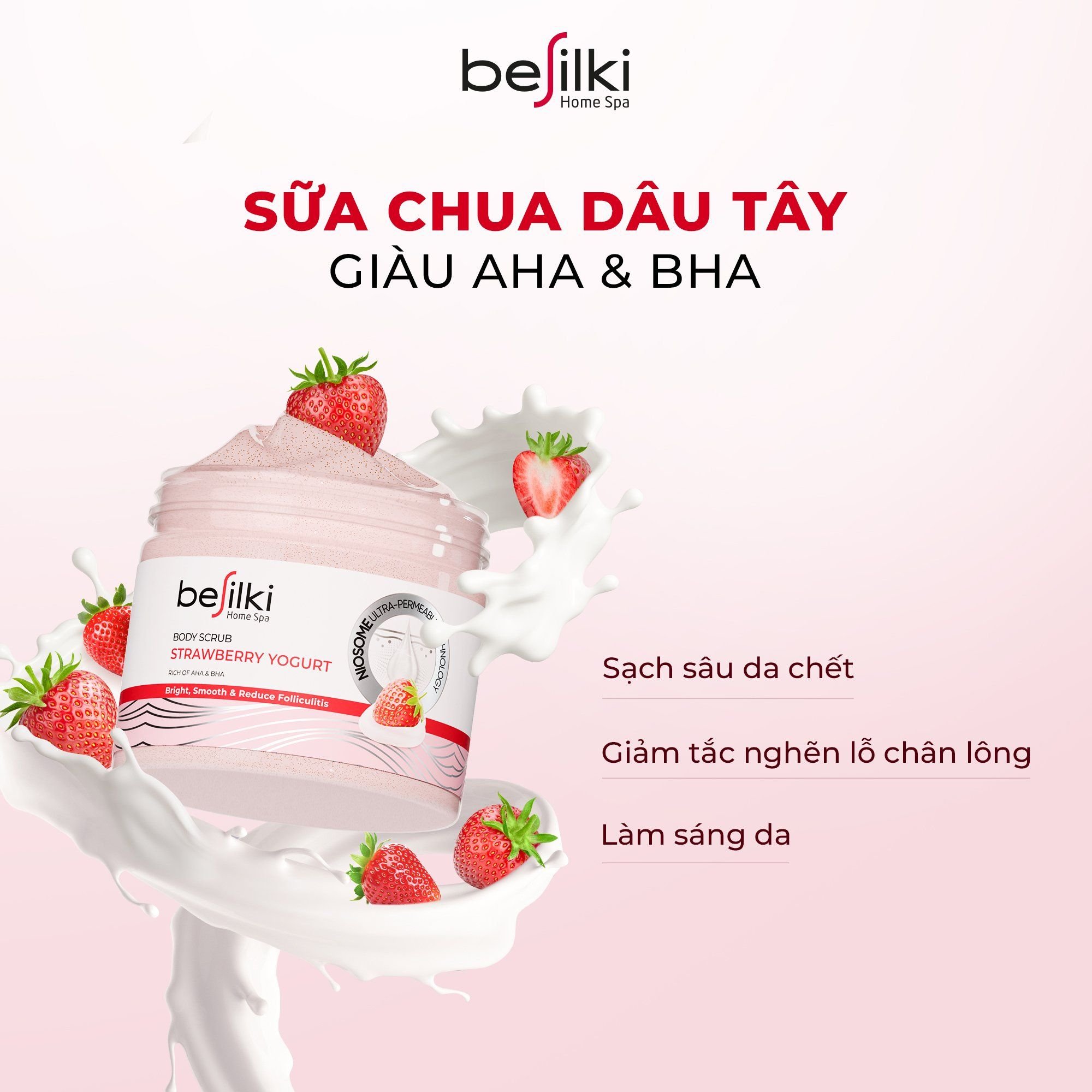  Tẩy tế bào da chết Besilki Sữa chua Dâu Tây 170g 