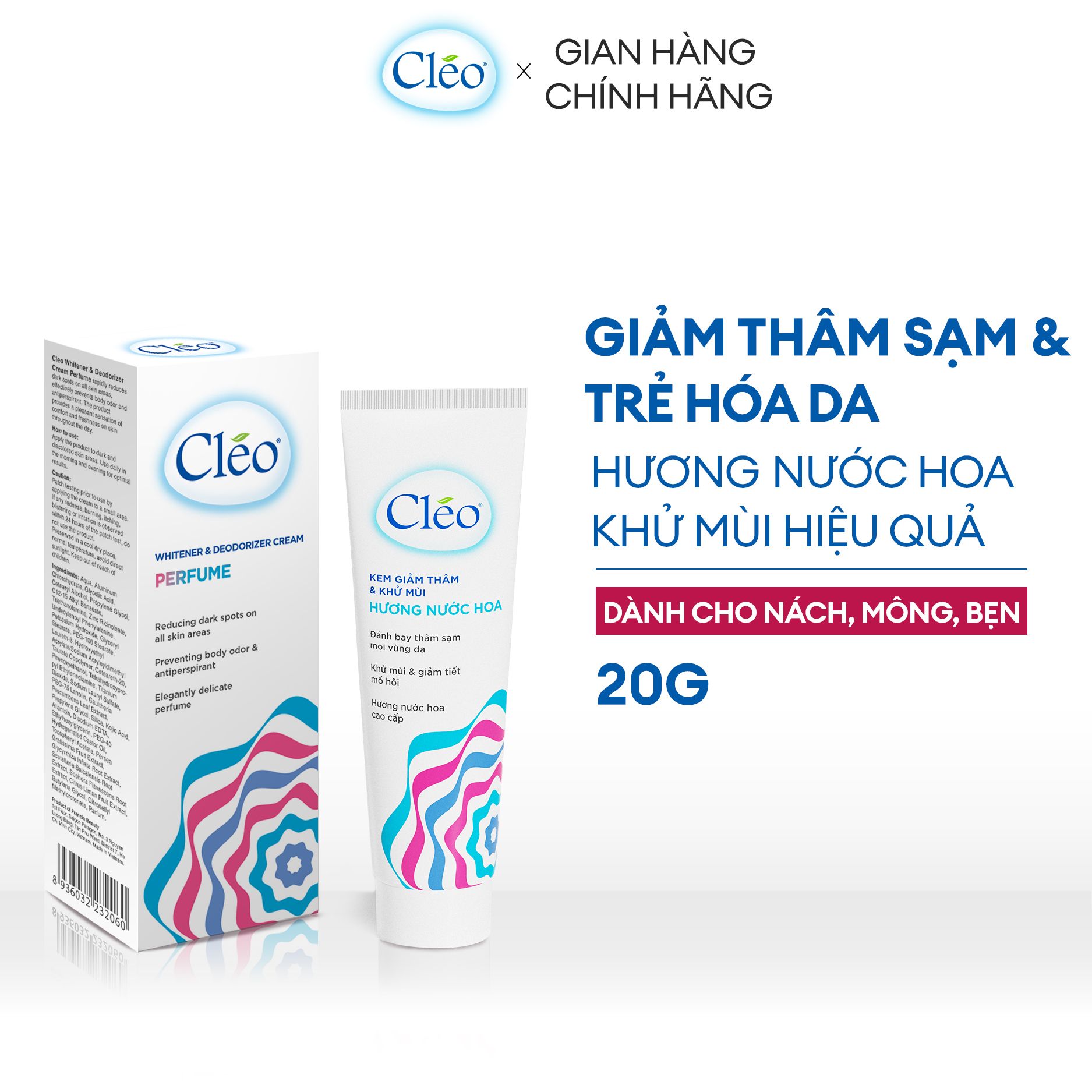  Kem Giảm Thâm Đa Vùng & Khử Mùi Cơ Thể Cleo Hương Nước Hoa 20g 