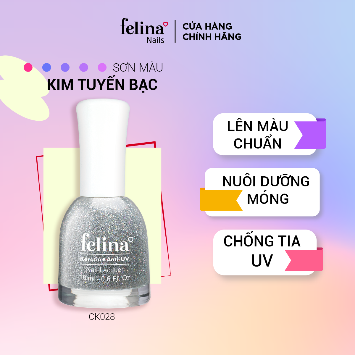  Sơn móng tay Felina Màu Kim tuyến Bạc - CK028 - 02 