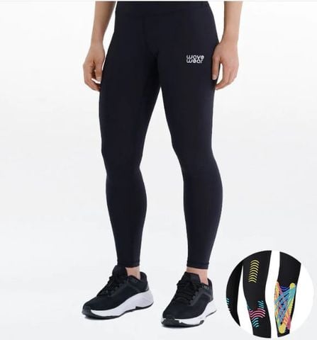QUẦN BÓ CƠ BẮP CHÂN, BẮP ĐÙI VÀ ĐẦU GỐI THỂ THAO NỮ MÀU ĐEN WAVEWEAR KNEE & CALF RECOVERY TAPE COMPRESSION LEGGINGS Y20 - Y20