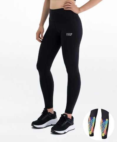 QUẦN THỂ THAO BÓ CƠ BẮP CHÂN CHO NỮ MÀU ĐEN WAVEWEAR CALF THERAPY TAPE COMPRESSION LEGGINGS Y10 (BLACK) - Y10(BK)