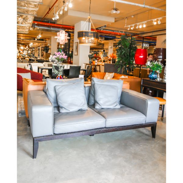  Sofa Băng 2, 100% Da Xám 