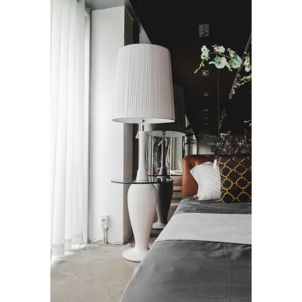  Đèn bàn tròn mặt kiếng, Trắng 