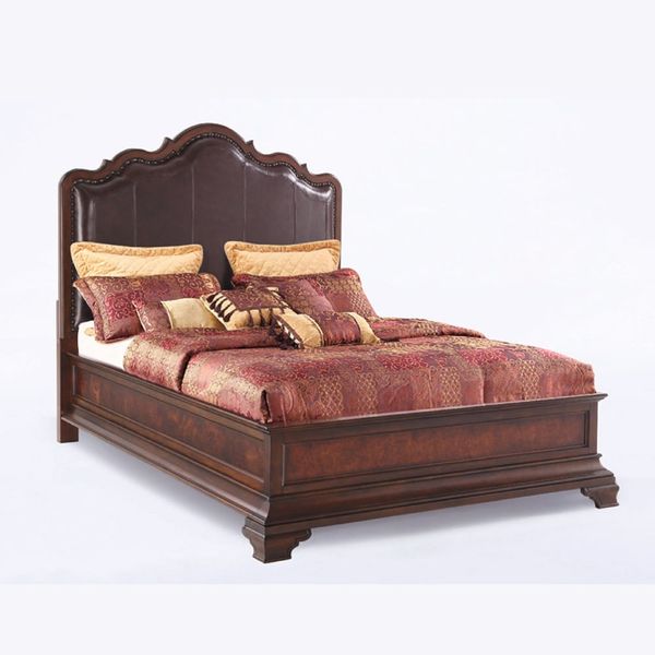  Giường 1m5  Ko sd Vạt, da+gỗ, nâu, TRAD 