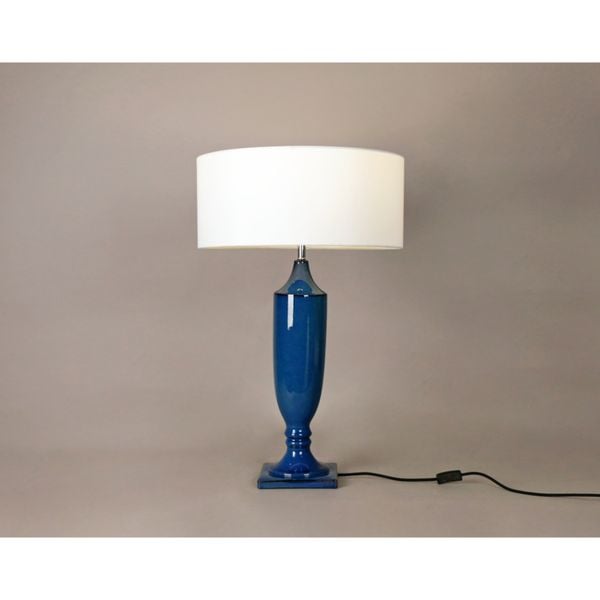  Đèn bàn, chụp vải tròn trắng, thân bình sứ màu xanh lam, 49*49*80 