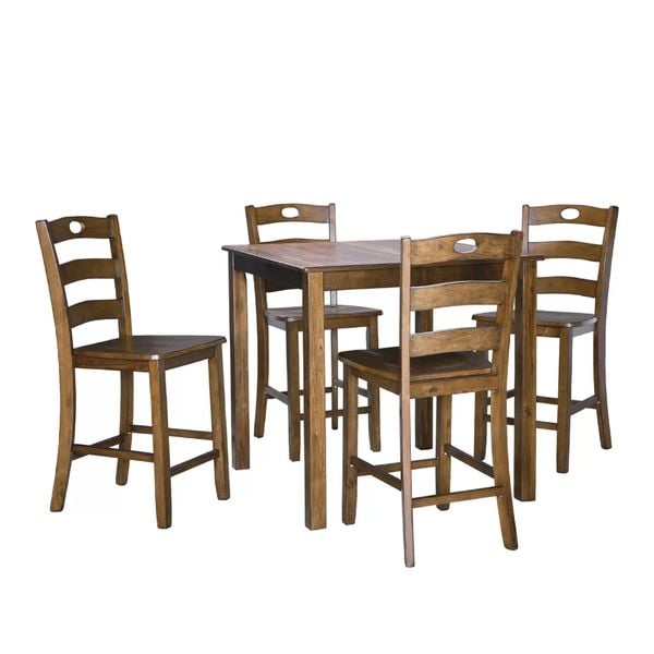  Bộ bàn trà, gỗ vuông + 4 ghế cao,  917.7mm W x 917.7mm D x 917.7mm H, nâu, Tradi 