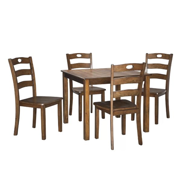  Bộ bàn ăn, gỗ vuông + 4 ghế thấp, 914.4mm W x 914.4mm D x 765.3mm H, nâu, Tradi 