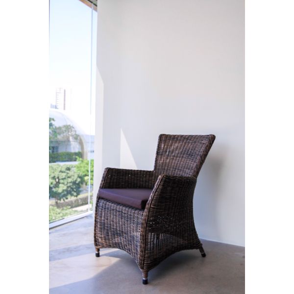  Ghế ngoài trời, ghế đan nệm vải nâu 