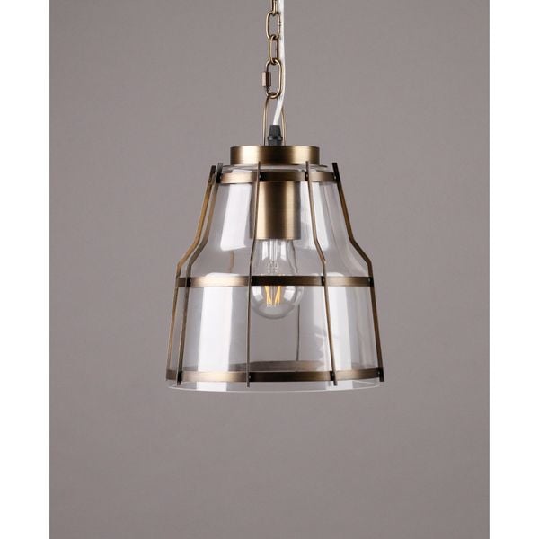  Đèn treo, khung chụp thép màu vàng đồng bao chụp thủy tinh 2 tầng, D22*32.5 