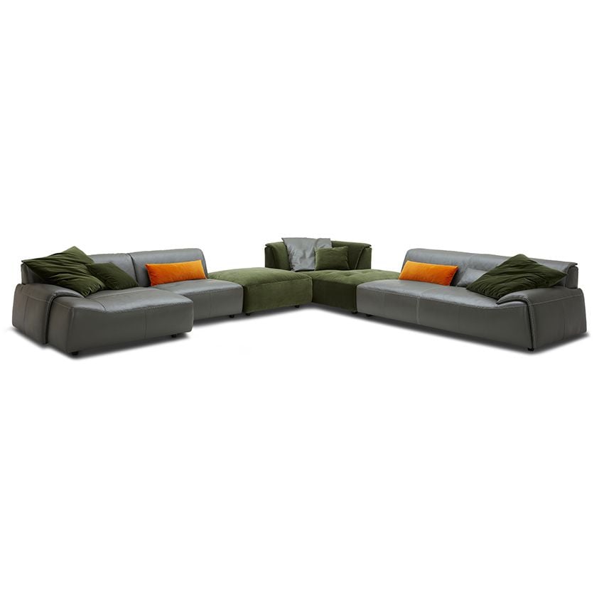  Sofa Băng 2 Vải Nhung + 2 Gối Da 