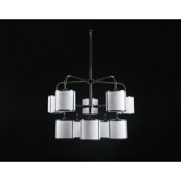  Đèn treo, khung thép đen, 12 chụp trụ úp vải trắng, 86.7*90*114 