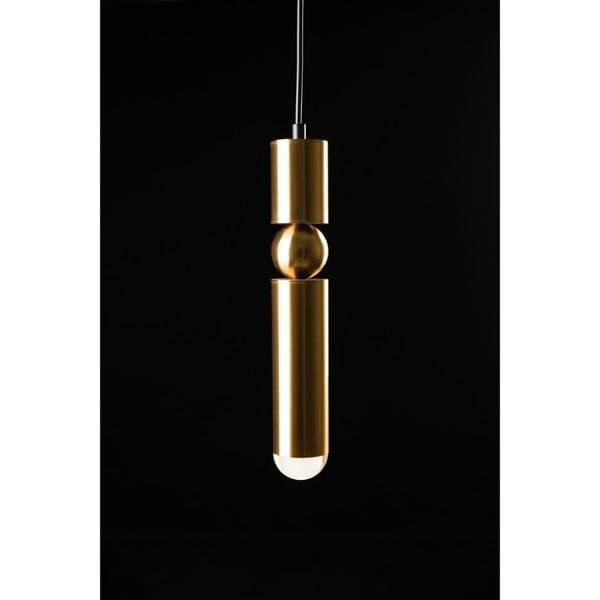  Đèn treo, thân 2 trụ thép cách cầu tròn màu vàng đồng, D6.6*37 