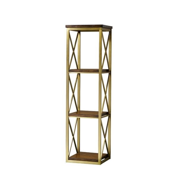  KỆ SÁCH GỖ CAO SU NÂU CHÂN SẮT MÀU ĐỒNG 