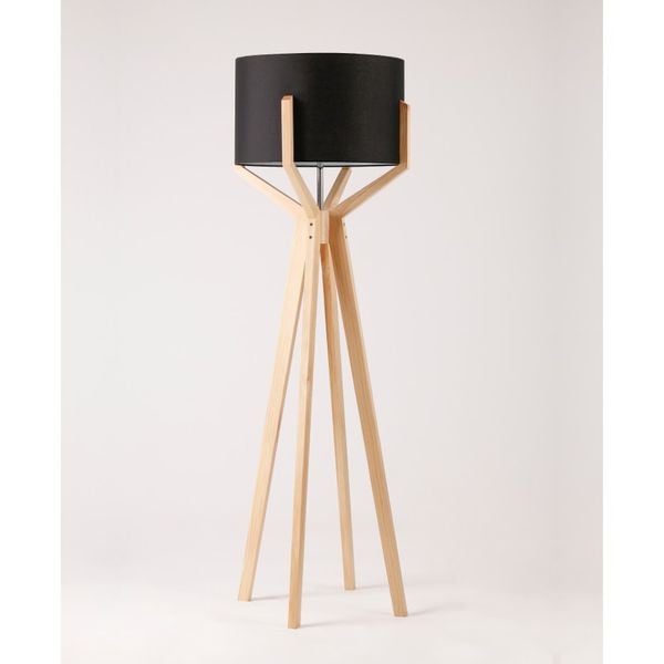  Đèn trang trí, chụp vải tròn trắng, 4 chân trụ bao chụp đèn màu gỗ tự nhiên, 50*50*164.6 