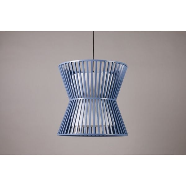  Đèn treo, khung gỗ con quay màu xanh dương bao chụp vài tròn trắng, 50*50*50 