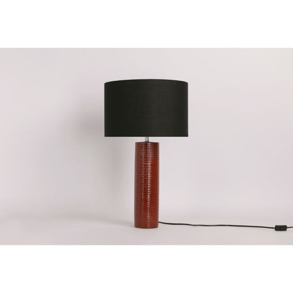  Đèn bàn, chụp vải tròn trắng, thân sứ trụ màu nâu đỏ, 49*49*71.5 