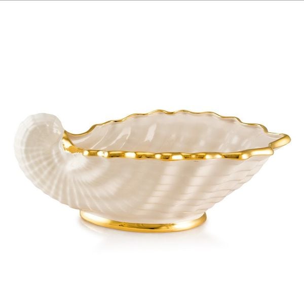  Tượng gốm nửa vỏ sò, màu trắng, viền mạ vàng 